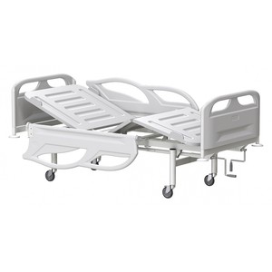 Кровать медицинская функциональная трехсекционная КФЗ-01-«МСК», с винтовой регулировкой, на колесах, спинки и ложе-пластик (код МСК-3103)