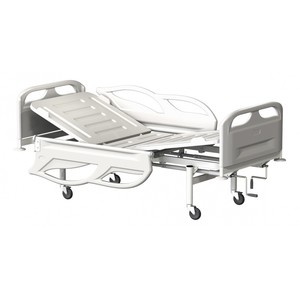 Кровать медицинская функциональная двухсекционная КФ2-01-«МСК», с винтовой регулировкой, на колесах, спинки и ложе-пластик (код МСК-3102)