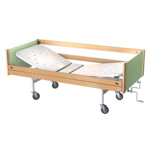 Кровать медицинская функциональная двухсекционная КФ2-01-«МСК», с винтовой регулировкой, на колесах, спинки-дерево, ложе-метал (код МСК-6102)