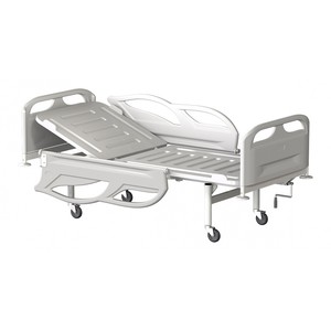 Кровать общебольничная КФО-01-«МСК» с винтовой регулировкой подголовника, на колесах, спинки и ложе-пластик (код МСК-3101)